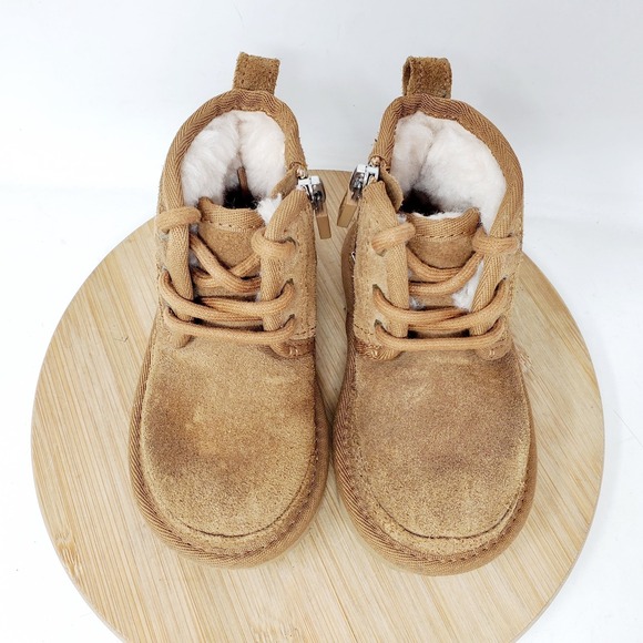 UGG Boots Kids 7 Neumel Brown Suede Shearling Chukka Shoes Little Boy Toddler - Picture 4 of 12